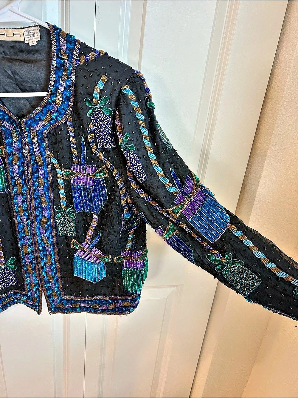 Vintage Scala Beaded Silk Jacket Black Multicolor Embellished Evening Blazer - Picture 5 of 7